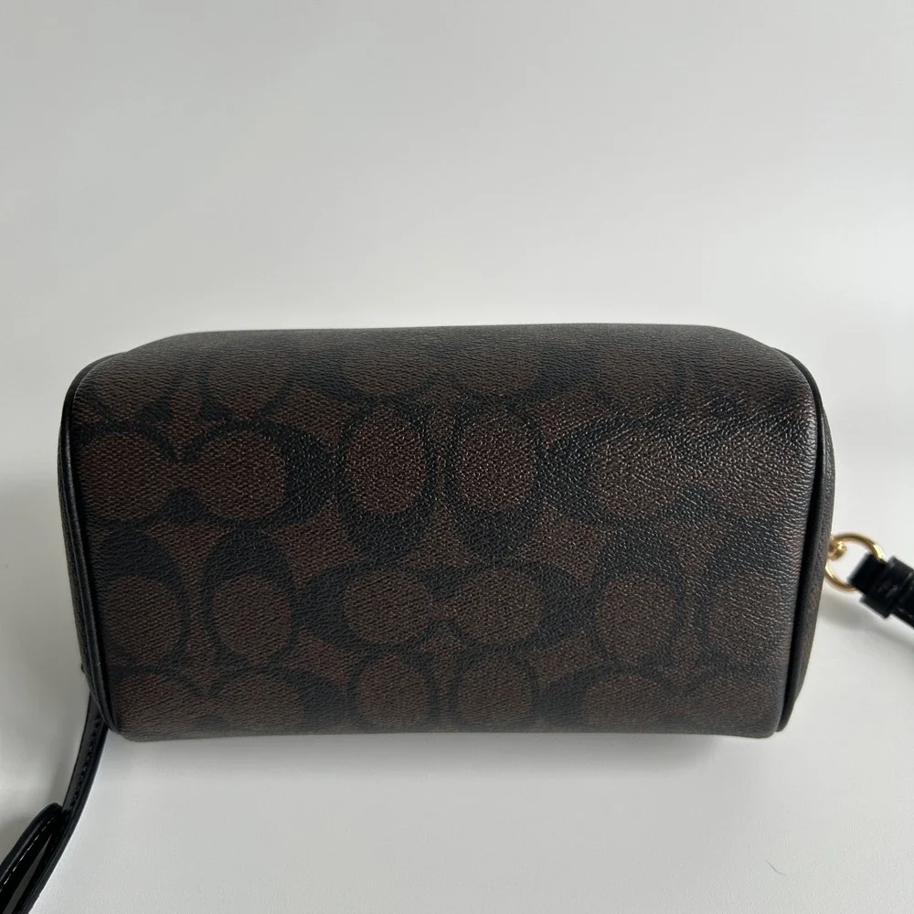 Coach Rowan Satchel Brown Black Signature Canvas Leather Bag Excellent
